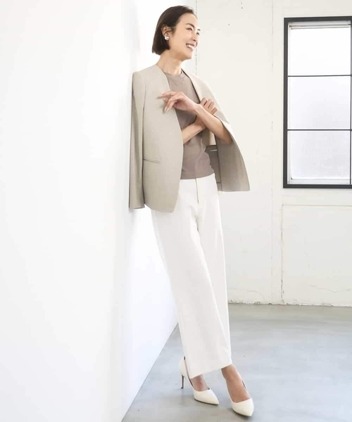 MICHEL KLEIN（ミッシェル・クラン）の「[セットアップ対応]ツイードライク ノーカラージャケット（ノーカラージャケット・レディース・ネイビー/サンドベージュ・38）」の10枚目の写真