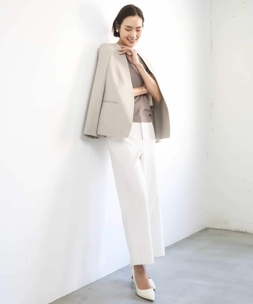 MICHEL KLEIN（ミッシェル・クラン）の「[セットアップ対応]ツイードライク ノーカラージャケット（ノーカラージャケット・レディース・ネイビー/サンドベージュ・38）」の11枚目の写真
