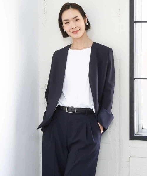 MICHEL KLEIN（ミッシェル・クラン）の「[セットアップ対応]ツイードライク ノーカラージャケット（ノーカラージャケット・レディース・ネイビー/サンドベージュ・38）」の12枚目の写真