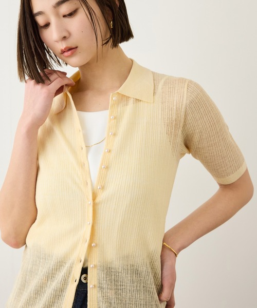 ROPE'(ロペ)の「シルクリネンポロ襟ニットカーディガン/イージーケア(カーディガン/ボレロ・レディース・ブラック/クリーム/ネイビー・FREE)」の4枚目の写真