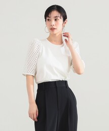 Demi-Luxe BEAMS | 刺繍レース スリーブ Tシャツ(Tシャツ/カットソー)