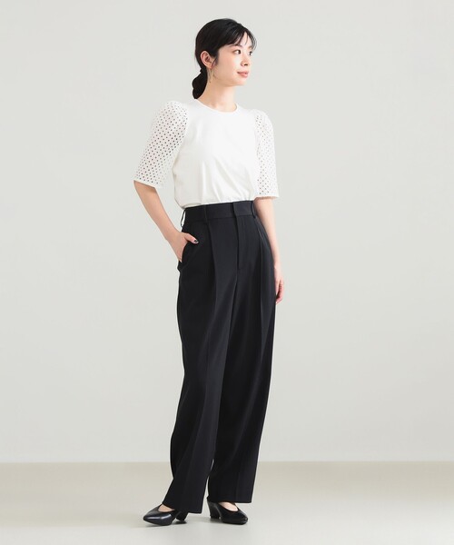 Demi-Luxe BEAMS（デミルクス ビームス）の「刺繍レース スリーブ Tシャツ（Tシャツ/カットソー・レディース・ホワイト/ネイビー・ONE SIZE）」の3枚目の写真