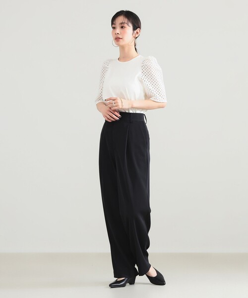 Demi-Luxe BEAMS（デミルクス ビームス）の「刺繍レース スリーブ Tシャツ（Tシャツ/カットソー・レディース・ホワイト/ネイビー・ONE SIZE）」の5枚目の写真
