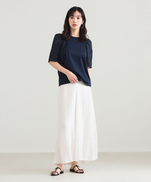 Demi-Luxe BEAMS（デミルクス ビームス）の「刺繍レース スリーブ Tシャツ（Tシャツ/カットソー・レディース・ホワイト/ネイビー・ONE SIZE）」の8枚目の写真