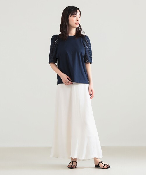 Demi-Luxe BEAMS（デミルクス ビームス）の「刺繍レース スリーブ Tシャツ（Tシャツ/カットソー・レディース・ホワイト/ネイビー・ONE SIZE）」の10枚目の写真
