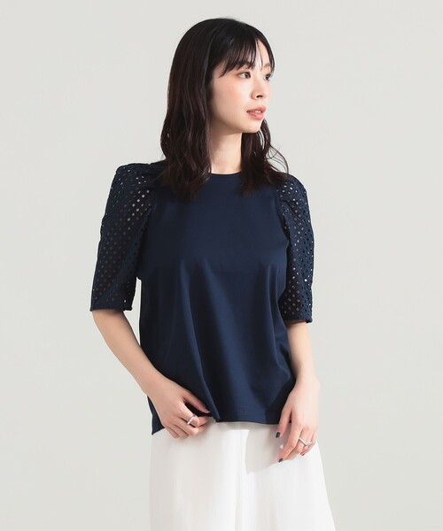 Demi-Luxe BEAMS（デミルクス ビームス）の「刺繍レース スリーブ Tシャツ（Tシャツ/カットソー・レディース・ホワイト/ネイビー・ONE SIZE）」の11枚目の写真