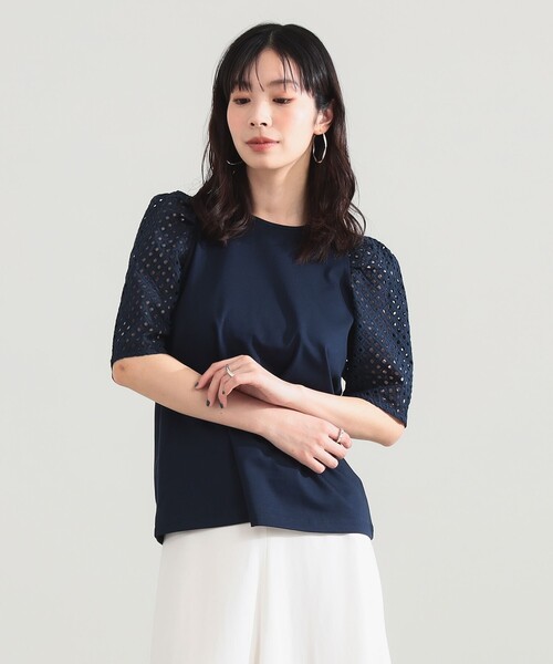 Demi-Luxe BEAMS（デミルクス ビームス）の「刺繍レース スリーブ Tシャツ（Tシャツ/カットソー・レディース・ホワイト/ネイビー・ONE SIZE）」の12枚目の写真