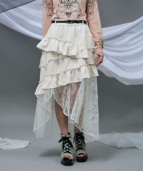 HARE（ハレ）の「【NANA×HARE】レースフリルイレヘムスカート（スカート・レディース・ブラック/ホワイト・FREE）」の3枚目の写真