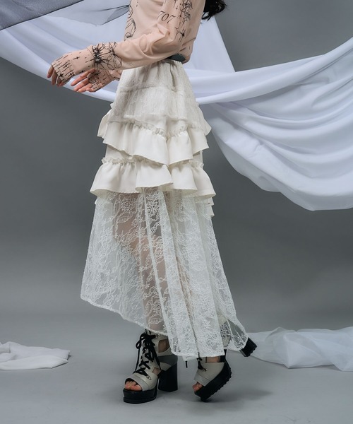 HARE（ハレ）の「【NANA×HARE】レースフリルイレヘムスカート（スカート・レディース・ブラック/ホワイト・FREE）」の4枚目の写真