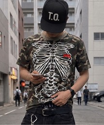 短丈グラフィック半袖Tシャツ/スケルトンプリント