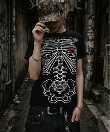 SPINNS | 短丈グラフィック半袖Tシャツ/スケルトンプリント(Tシャツ/カットソー)