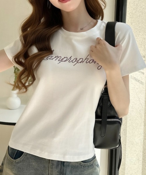Ada.(エイダ)の「ビーズ刺繍ロゴ 半袖Tシャツ(Tシャツ/カットソー・レディース・ホワイト/ブルー/ブラック・FREE)」の5枚目の写真
