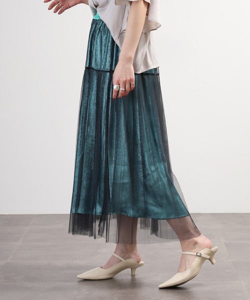 Anna Nicola(アンナニコラ)の「Anna Nicola チュールラメスカート(スカート・レディース・ブラック/ベージュ/グレー・38)」の6枚目の写真