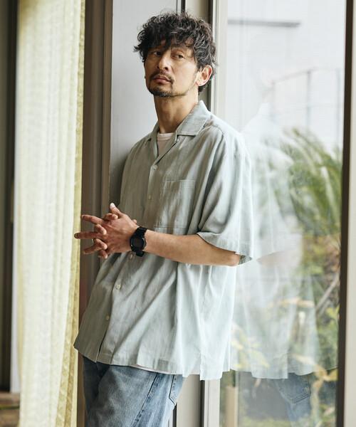 Firsthand(ファーストハンド)の「Firsthand/ファーストハンド ジャカード調 リラックスフィット オープンカラーシャツ ショートスリーブ / セミシアー / ドビー織(シャツ/ブラウス・メンズ・ブラック/ライトグリーン/ホワイト・LARGE/MEDIUM)」の4枚目の写真