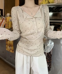 ヘンリーネックドット柄シアーカットソー