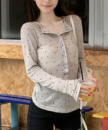 ヘンリーネックドット柄シアーカットソー