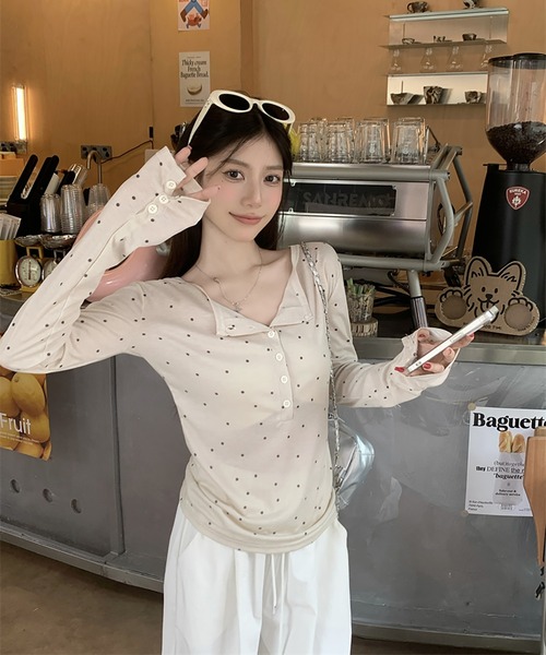 LAFFMO(ラフモ)の「ヘンリーネックドット柄シアーカットソー(Tシャツ/カットソー・レディース・グレー/ベージュ・F)」の20枚目の写真