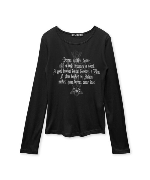 DAMISH(ダミシュ)の「タイポグラフィクロスUネックロングスリーブ_ブラック(Tシャツ/カットソー・レディース・アイボリー/ブラック・FREE)」の1枚目の写真