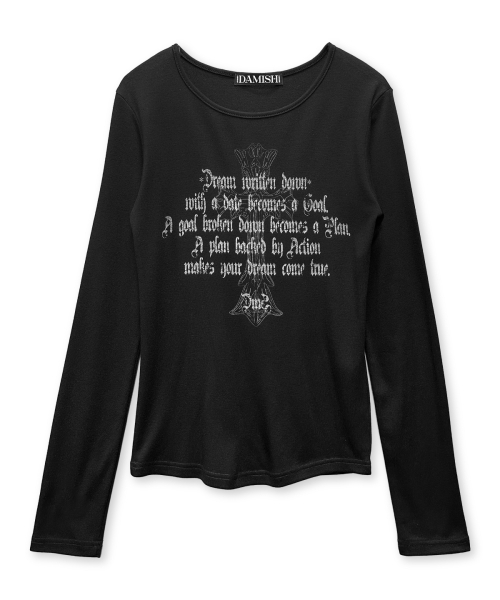 DAMISH(ダミシュ)の「タイポグラフィクロスUネックロングスリーブ_ブラック(Tシャツ/カットソー・レディース・アイボリー/ブラック・FREE)」の5枚目の写真