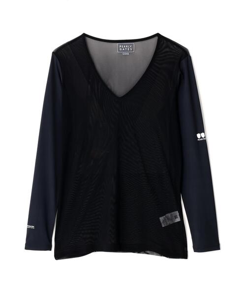 PEARLY GATES(パーリーゲイツ)の「【PG BODY】N/パワーネット×Peベア天竺長袖Uネックカットソー(Tシャツ/カットソー・メンズ・ホワイト/ネイビー・MEDIUM/LARGE/X-LARGE)」の2枚目の写真