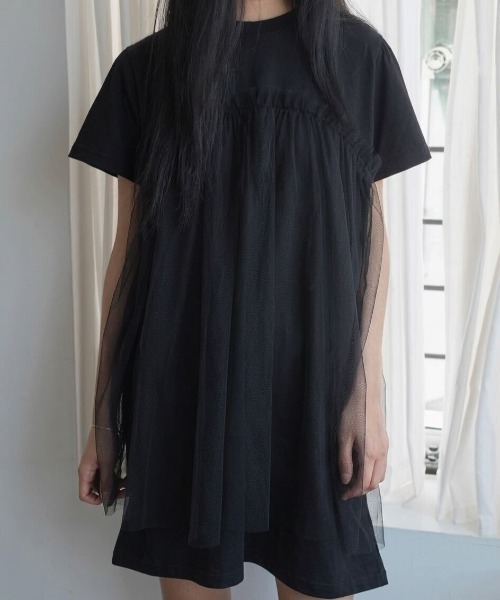 Teem Store（チームストア）の「チュール切り替えカットワンピース（ワンピース・レディース・ブラック/チャコール・F）」の4枚目の写真