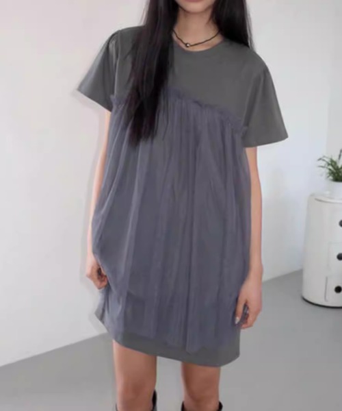 Teem Store（チームストア）の「チュール切り替えカットワンピース（ワンピース・レディース・ブラック/チャコール・F）」の10枚目の写真