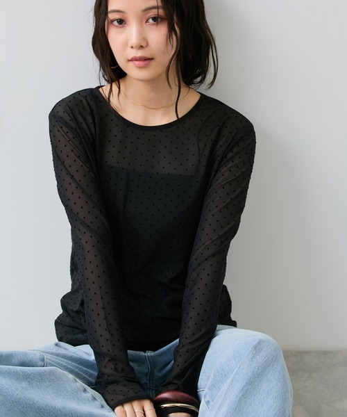 VIS(ビス)の「フロッキードットチュールプルオーバー(Tシャツ/カットソー・レディース・ブラック系その他/ホワイト系その他5・FREE)」の1枚目の写真