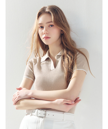 スカシ配色カラー ニット BEIGE