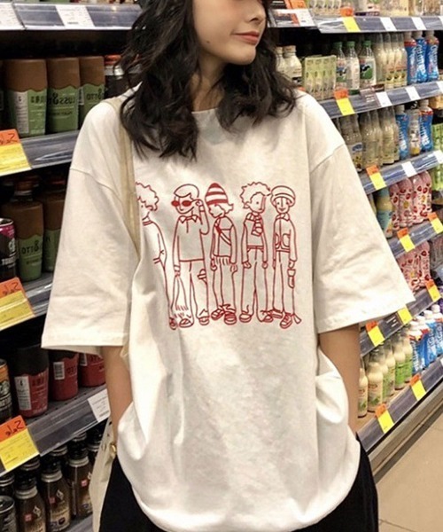 Flugge(フラッジー)の「ゆるイラスト半袖Tシャツ(Tシャツ/カットソー・レディース・ホワイト/ブラック/オレンジ・LARGE/MEDIUM)」の1枚目の写真