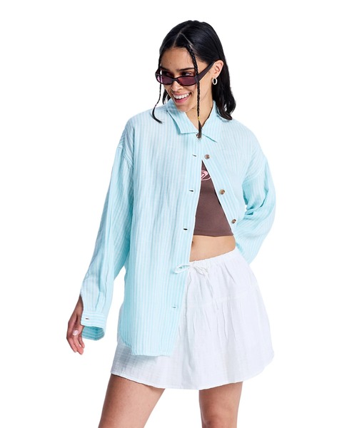 ROXY(ロキシー)の「ROXY MORNING SHINE STRIPE コットン×リネン素材 長袖シャツ 【2026年春夏モデル】/ロキシーストライプシャツ(シャツ/ブラウス・レディース・ベージュ・MEDIUM/SMALL)」の4枚目の写真