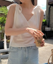 Vネックリボンタイトップス