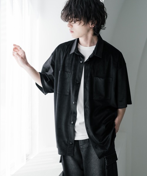 Rocky Monroe(ロッキーモンロー)の「オーバーサイズフェイクスエードダブルポケット半袖シャツ(シャツ/ブラウス・メンズ・ベージュ/チャコール/ブルー/オフホワイト/ブラック・M/L/XL)」の13枚目の写真