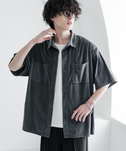 Rocky Monroe(ロッキーモンロー)の「オーバーサイズフェイクスエードダブルポケット半袖シャツ(シャツ/ブラウス・メンズ・ベージュ/チャコール/ブルー/オフホワイト/ブラック・M/L/XL)」の17枚目の写真