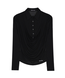 DRAPE COLLAR SLIM TOP_BLACK