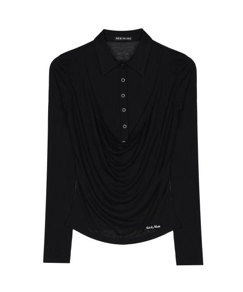 NICK&NICOLE(ニックアンドニコール)の「DRAPE COLLAR SLIM TOP_BLACK(Tシャツ/カットソー・レディース・その他・FREE)」の1枚目の写真