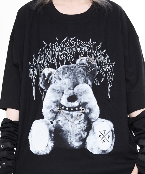 TRAVAS TOKYO(トラバス トウキョウ)の「『TRAVAS TOKYO/トラバス トーキョー』ピアス付きくまプリントTシャツ(Tシャツ/カットソー・レディース・チャコールグレー/ブラック/ブラック×レッド・FREE)」の8枚目の写真