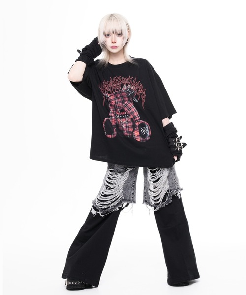 TRAVAS TOKYO(トラバス トウキョウ)の「『TRAVAS TOKYO/トラバス トーキョー』ピアス付きくまプリントTシャツ(Tシャツ/カットソー・レディース・チャコールグレー/ブラック/ブラック×レッド・FREE)」の10枚目の写真