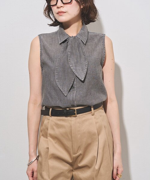 Whim Gazette(ウィムガゼット)の「デニムシフォンノースリーブブラウス(シャツ/ブラウス・レディース・ブルー系その他/ライトグレー・FREE)」の22枚目の写真