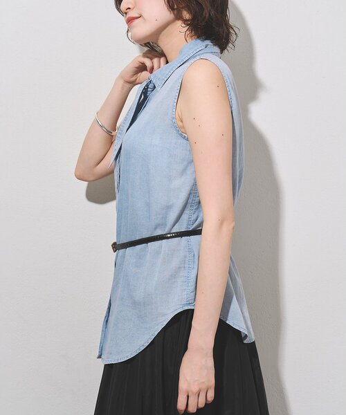 Whim Gazette(ウィムガゼット)の「デニムシフォンノースリーブブラウス(シャツ/ブラウス・レディース・ブルー系その他/ライトグレー・FREE)」の12枚目の写真