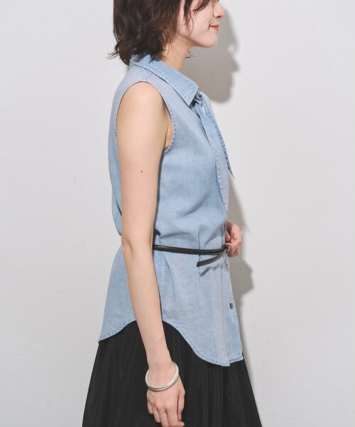 Whim Gazette(ウィムガゼット)の「デニムシフォンノースリーブブラウス(シャツ/ブラウス・レディース・ブルー系その他/ライトグレー・FREE)」の10枚目の写真