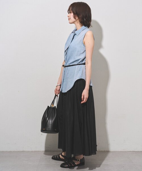 Whim Gazette(ウィムガゼット)の「デニムシフォンノースリーブブラウス(シャツ/ブラウス・レディース・ブルー系その他/ライトグレー・FREE)」の6枚目の写真