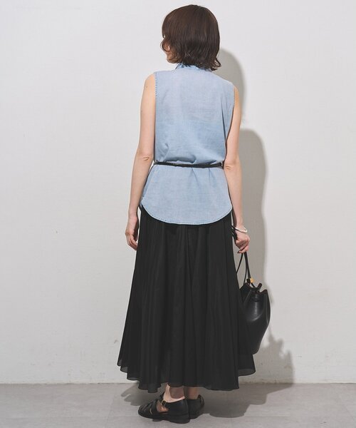 Whim Gazette(ウィムガゼット)の「デニムシフォンノースリーブブラウス(シャツ/ブラウス・レディース・ブルー系その他/ライトグレー・FREE)」の4枚目の写真