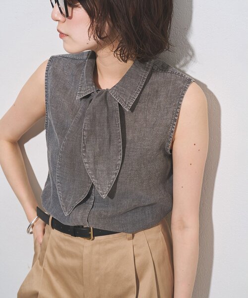 Whim Gazette(ウィムガゼット)の「デニムシフォンノースリーブブラウス(シャツ/ブラウス・レディース・ブルー系その他/ライトグレー・FREE)」の3枚目の写真