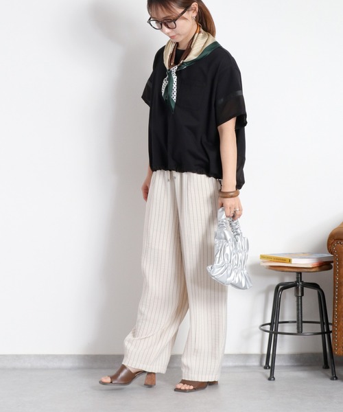 cepo(セポ)の「布帛切り替えシアーショートスリーブドロストTee(Tシャツ/カットソー・レディース・ベージュ/オフホワイト/ブラック・M)」の17枚目の写真