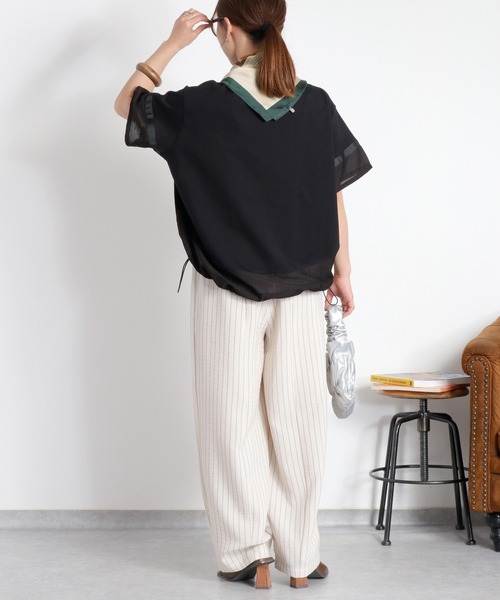 cepo(セポ)の「布帛切り替えシアーショートスリーブドロストTee(Tシャツ/カットソー・レディース・ベージュ/オフホワイト/ブラック・M)」の18枚目の写真