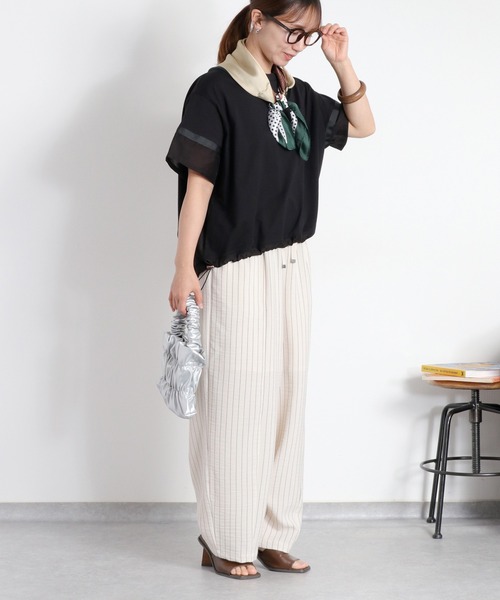 cepo(セポ)の「布帛切り替えシアーショートスリーブドロストTee(Tシャツ/カットソー・レディース・ベージュ/オフホワイト/ブラック・M)」の20枚目の写真