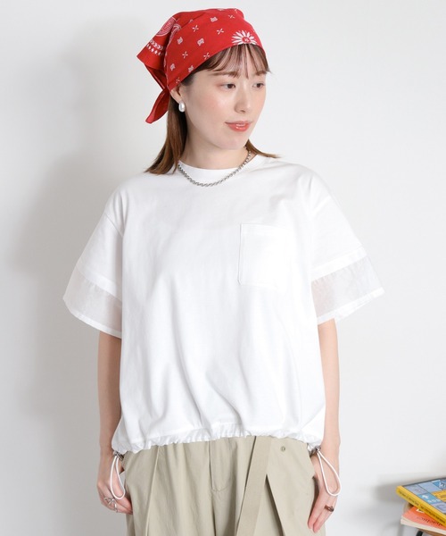 cepo(セポ)の「布帛切り替えシアーショートスリーブドロストTee(Tシャツ/カットソー・レディース・ベージュ/オフホワイト/ブラック・M)」の9枚目の写真