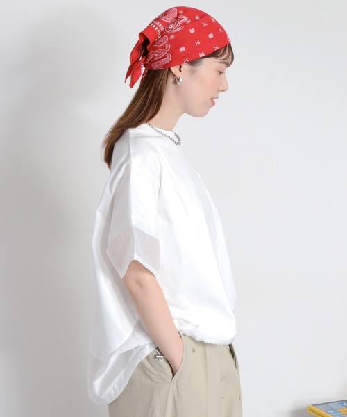 cepo(セポ)の「布帛切り替えシアーショートスリーブドロストTee(Tシャツ/カットソー・レディース・ベージュ/オフホワイト/ブラック・M)」の13枚目の写真