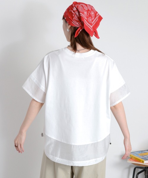 cepo(セポ)の「布帛切り替えシアーショートスリーブドロストTee(Tシャツ/カットソー・レディース・ベージュ/オフホワイト/ブラック・M)」の12枚目の写真