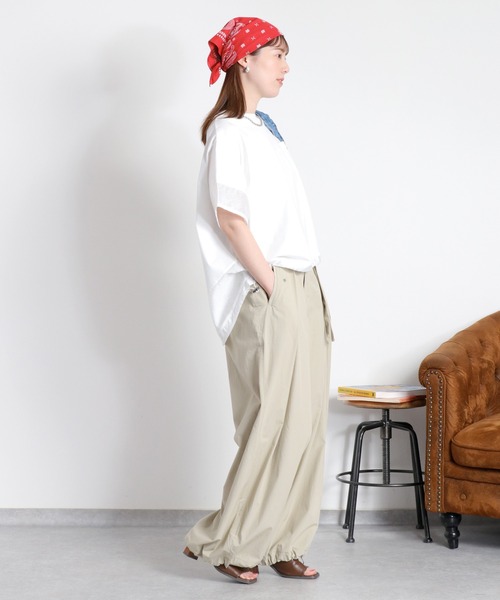 cepo(セポ)の「布帛切り替えシアーショートスリーブドロストTee(Tシャツ/カットソー・レディース・ベージュ/オフホワイト/ブラック・M)」の7枚目の写真